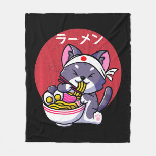 Manta Polar Vintage Kawaii Anime Ramen Cat Regalo de comida ja