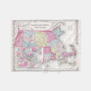 Manta Polar Vintage Massachusetts y mapa de las islas de Rhode