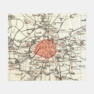 Manta Polar Vintage París y mapa de los alrededores (1890)