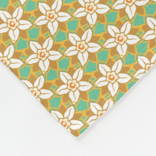 Manta Polar Vintage Patrón de Jonquilo floral verde y amarillo