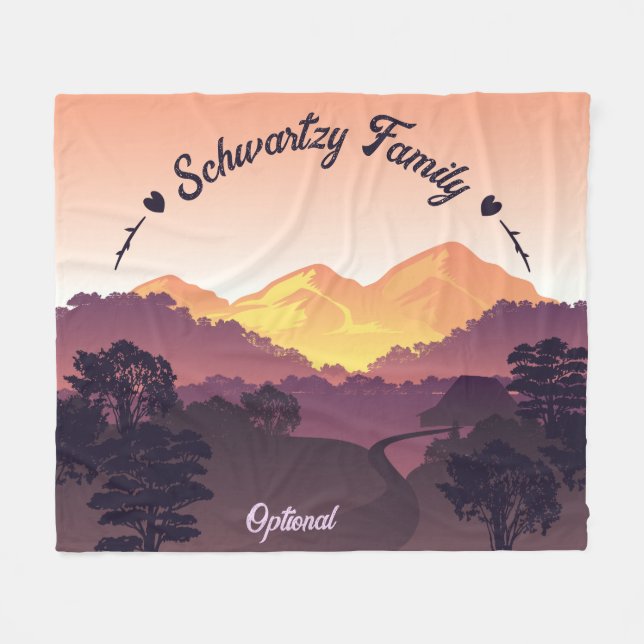 Manta Polar Vintage Purple Yellow Farmhouse Mountain Sunset (Frente (Horizontal))