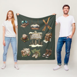 Manta Polar Vintage Retro Rústico Pareja De Esquí Al Aire Libr