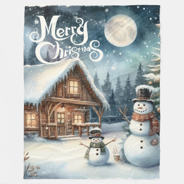 Manta Polar Vintage/Rustic/Snowman/Navidades (Anverso)