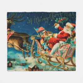 Manta Polar Vintage Santa Claus Sleigh Navidades