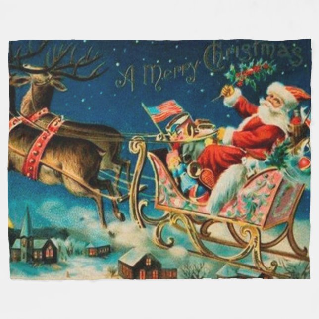 Manta Polar Vintage Santa Claus Sleigh Navidades (Frente (Horizontal))