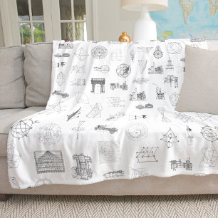 Manta Polar Vintage Science Illustrations Black White Pattern