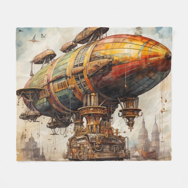 Manta Polar Vintage Steampunk Zeppelin (1) (Frente (Horizontal))