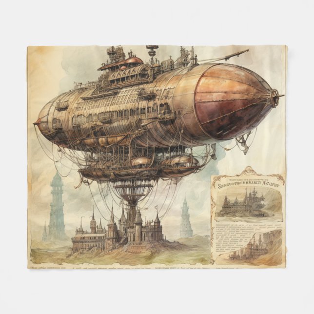 Manta Polar Vintage Steampunk Zeppelin (10) (Frente (Horizontal))
