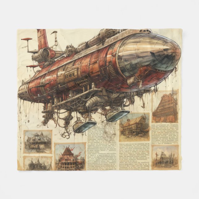 Manta Polar Vintage Steampunk Zeppelin (11) (Frente (Horizontal))