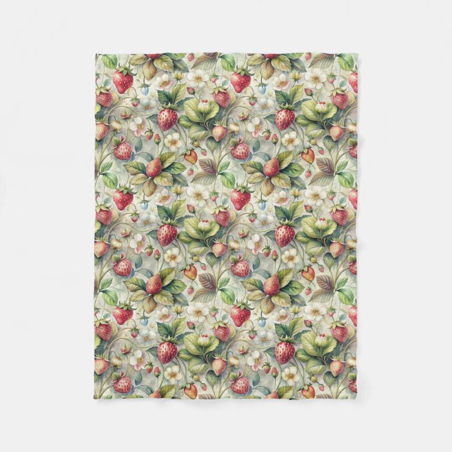 Manta Polar Vintage Strawberry Garden Agua Botánica (Anverso)