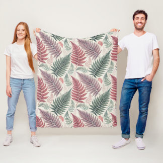 Manta Polar Vintage-style botanical fern leaves
