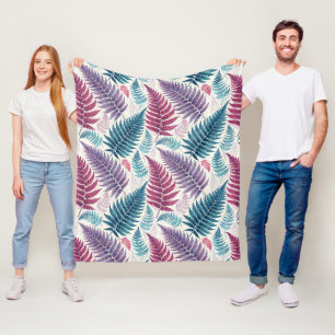 Manta Polar Vintage-style botanical fern leaves