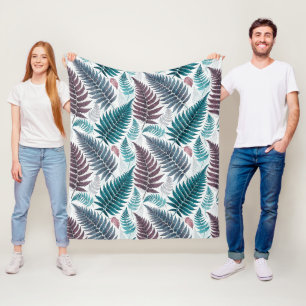 Manta Polar Vintage-style botanical fern leaves