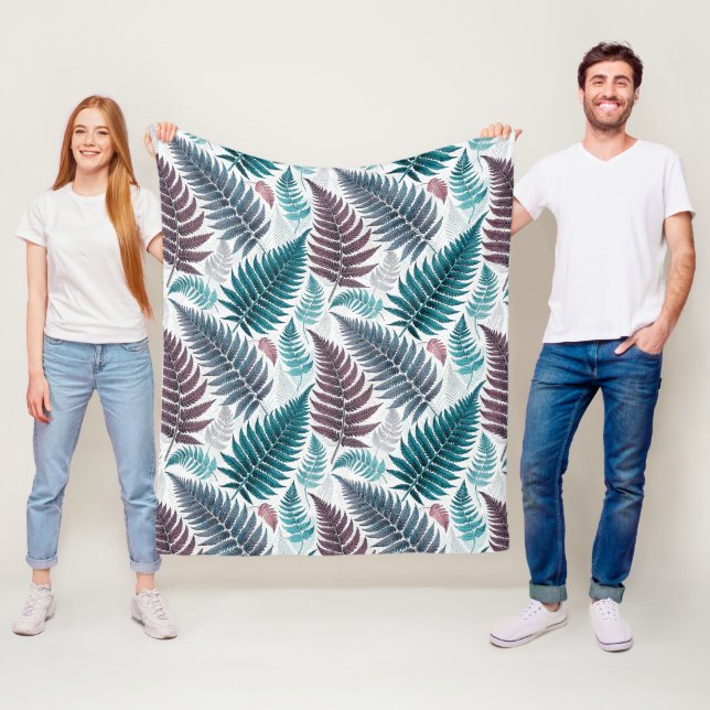 Manta Polar Vintage-style botanical fern leaves (In situ)