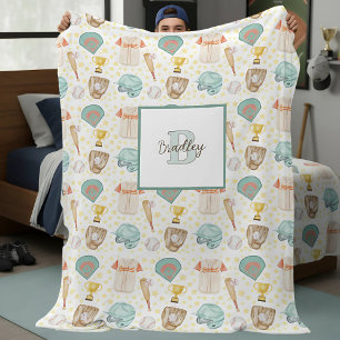 Manta Polar Vintage Watercolor Baseball Pattern Monograma Nomb