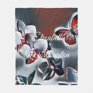 Manta Polar Vintage Watercolor de la Flor Orquídea Roja Blanca