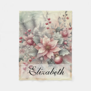 Manta Polar Vintage Watercolor Navidades Floral y Ornamentos