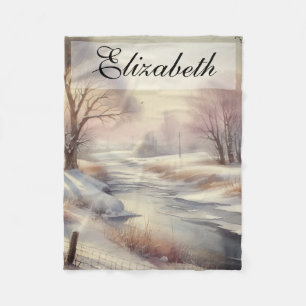 Manta Polar Vintage Watercolor Winter Paisaje