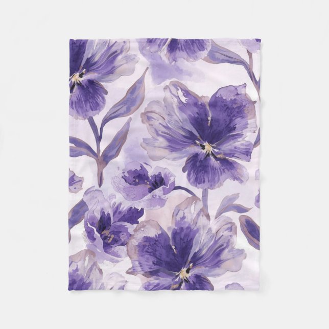 Manta Polar Violet Blooms Watercolor Purple Flowers Painted (Anverso)