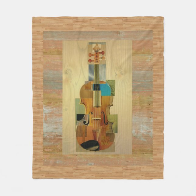Manta Polar Violín compuesto en el fondo de madera del efecto (Anverso)