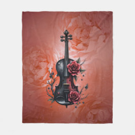 Manta Polar Violín negro gótico con rosas rojas