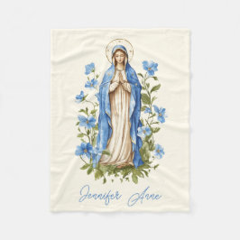 Manta Polar Virgen Católica María Floral Azul