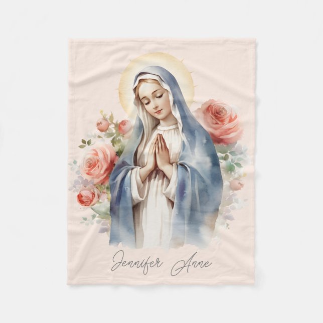Manta Polar Virgen religiosa católica María con rosas (Anverso)