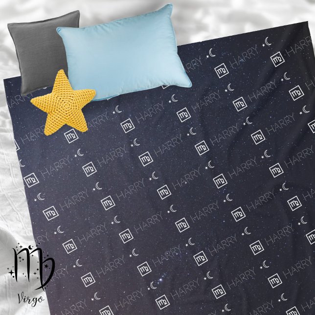 Manta Polar Virgo Nombre de Rótulo Zodiaco Constelación Astrol (Virgo Zodiac Sign Symbol Personalized Repeating Name Seamless Pattern Starry Night Sky Moon Blanket)