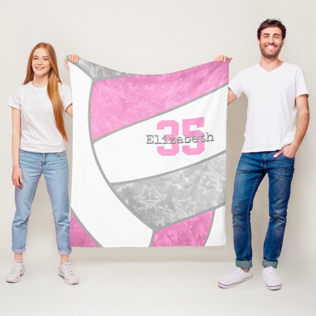 Manta Polar voleibol de niñas grises rosadas con nombre person (In situ)