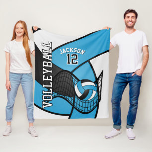 Manta Polar Voleibol 🏐 deporte en azul bebé, blanco y negro