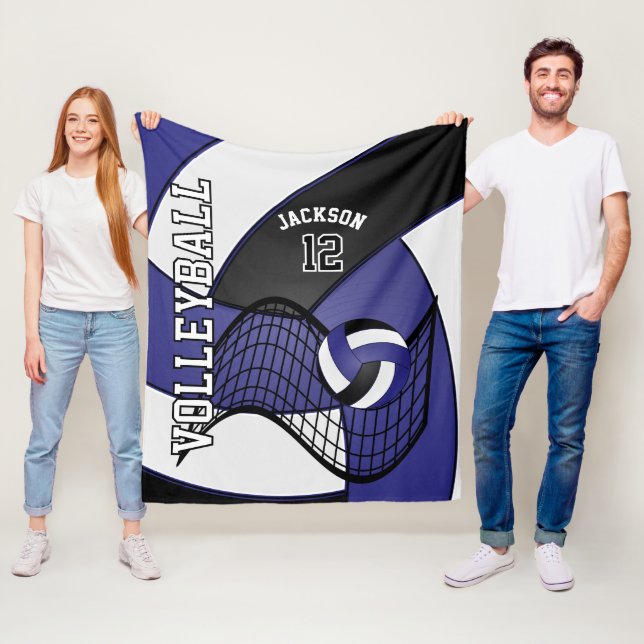Manta Polar Voleibol 🏐 deporte en azul oscuro, blanco y negro (In situ)
