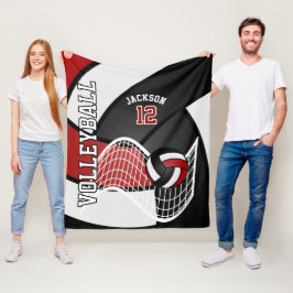 Manta Polar Voleibol 🏐 deporte en rojo oscuro, blanco y negro