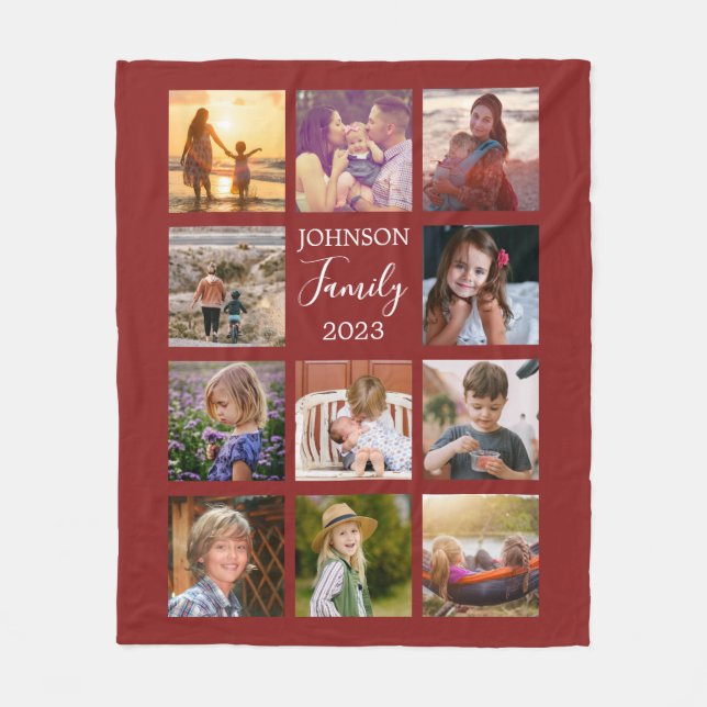 Manta Polar Warm Red Family Photo Collage Blanket (Anverso)