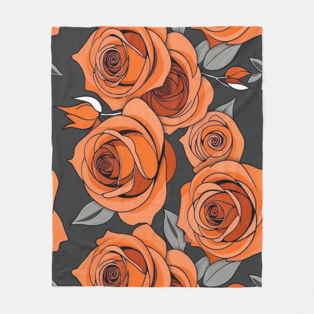 Manta Polar Warm Rusty Orange Roses (Anverso)