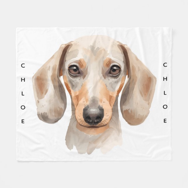 Manta Polar Watercolor Dachshund Dog Blanket – Cozy Pet Crate (Frente (Horizontal))