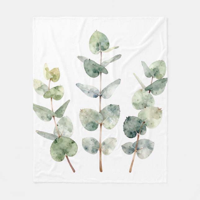 Manta Polar Watercolor Eucalyptus Leaves Botanical (Anverso)