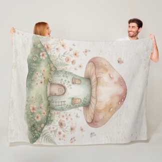 Manta Polar Watercolor Mushroom Blanket for Kids, Cute Woodlan