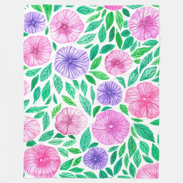 Manta Polar Watercolor petunia garden (Anverso)