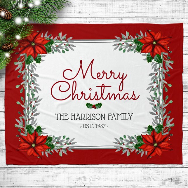 Manta Polar Watercolor Poinsettia Personalizada Feliz Navidad (Subido por el creador)
