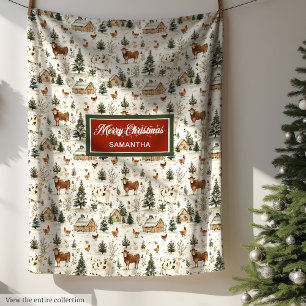 Manta Polar Watercolor Rustic Navidades Farmhouse Village