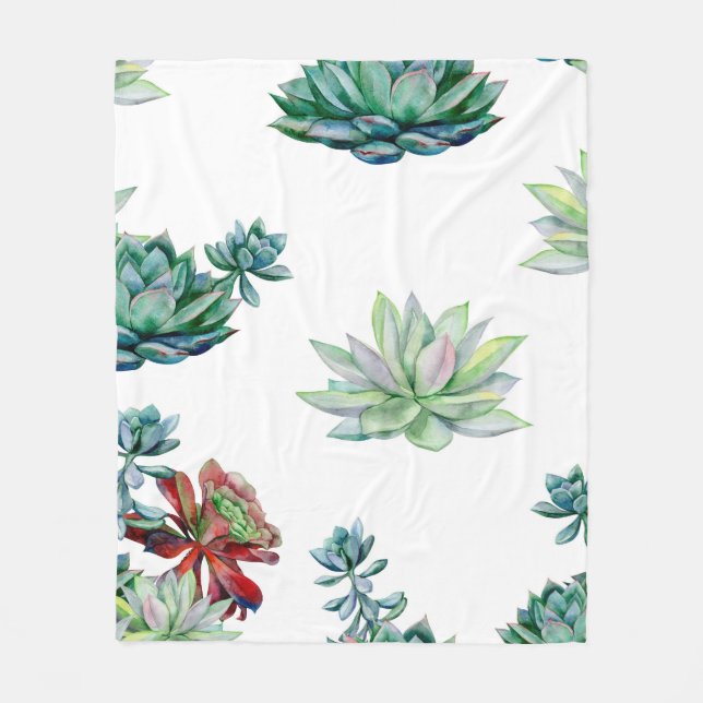 Manta Polar Watercolor succulents seamless pattern, echeveria  (Anverso)