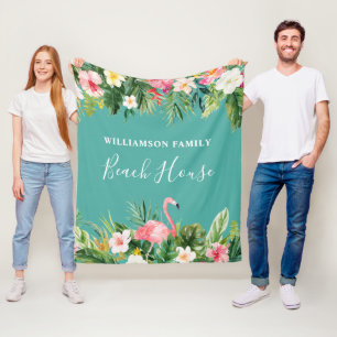 Manta Polar Watercolor Tropical Familia Floral Nombre Beach Ho