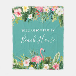 Manta Polar Watercolor Tropical Familia Floral Nombre Beach Ho