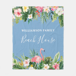Manta Polar Watercolor Tropical Floral Family Beach House Blue