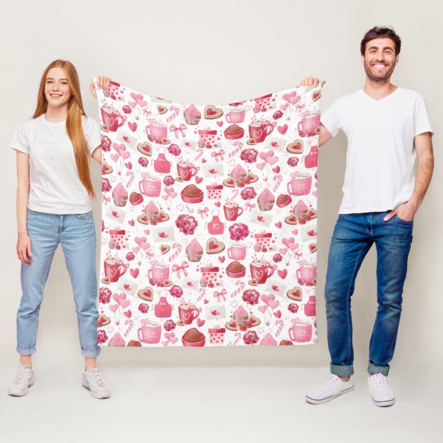 Manta Polar Watercolor Valentine Pink Sweet Seamless Pattern (In situ)