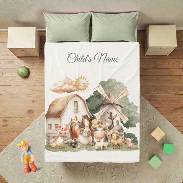 Manta Polar Watercolor Whimsical Farm Animals (Subido por el creador)