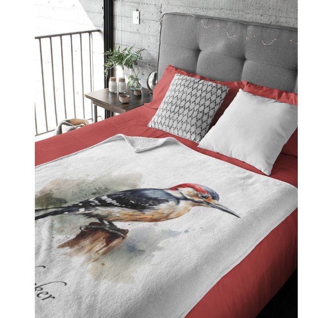 Manta Polar Watercolor Woodpecker Woodland, personalizado (Subido por el creador)