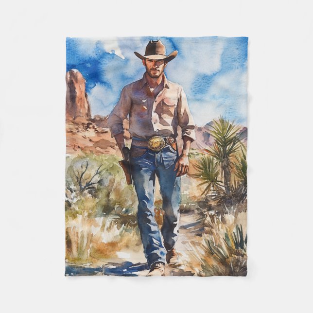Manta Polar Watercolour Cowboy in Desert (Anverso)