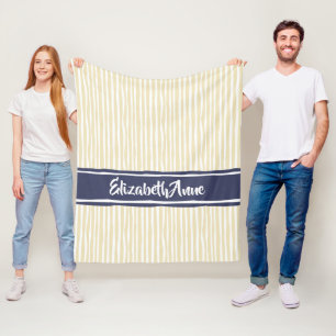 Manta Polar Wavy Painterly Stripes Naval y Crema con Nombre
