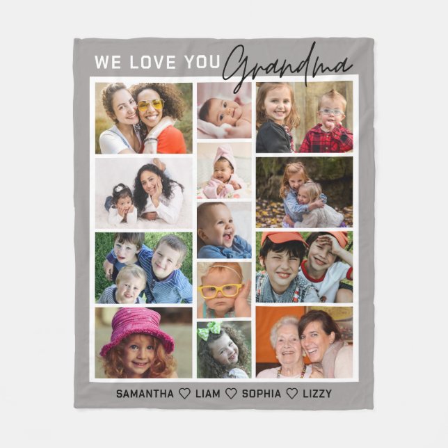 Manta Polar We Love You Grandma Grandkids 13 Photo Collage   (Anverso)